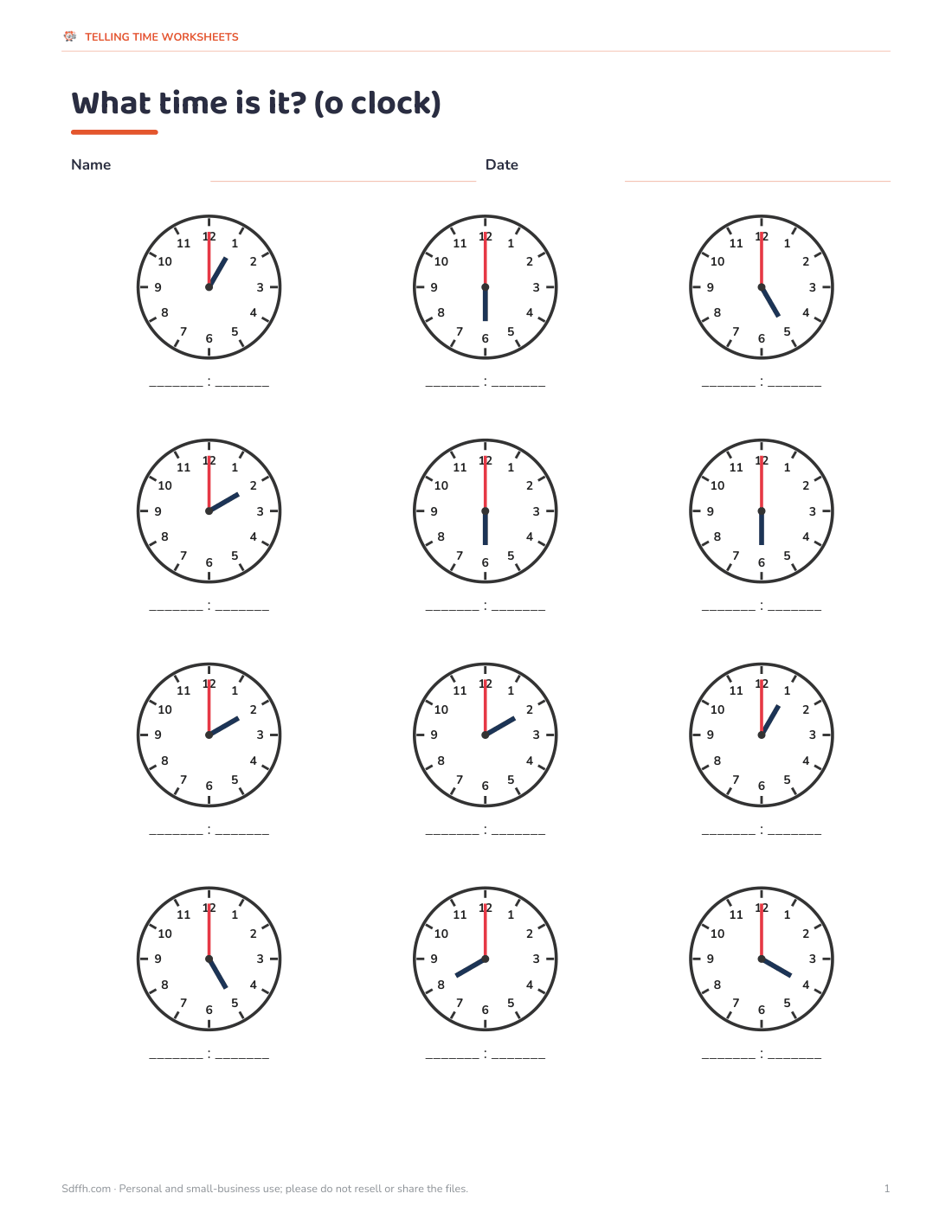 Preview of the first page of Read the clock: O Clock