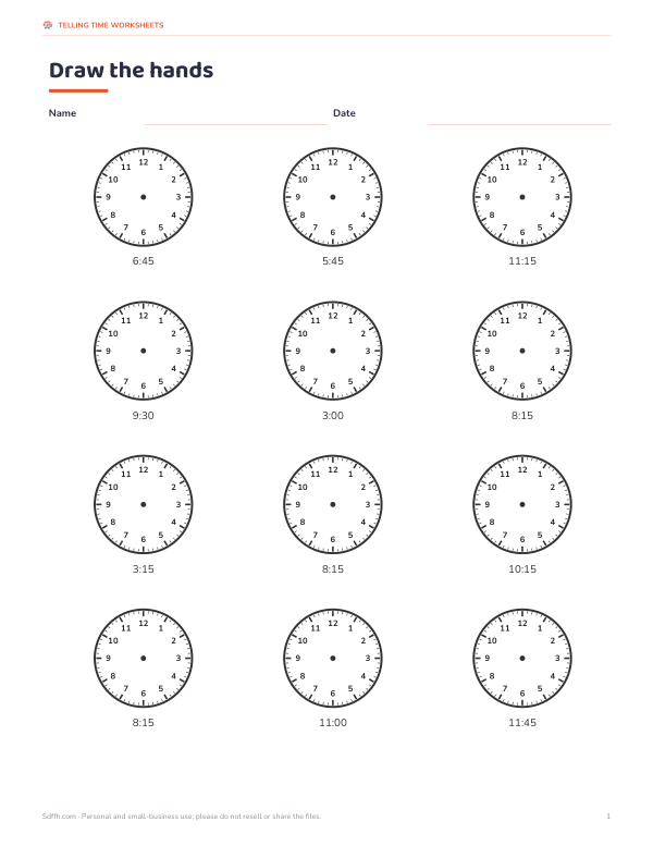 Preview of Printable Quarter Hour Time Worksheet
