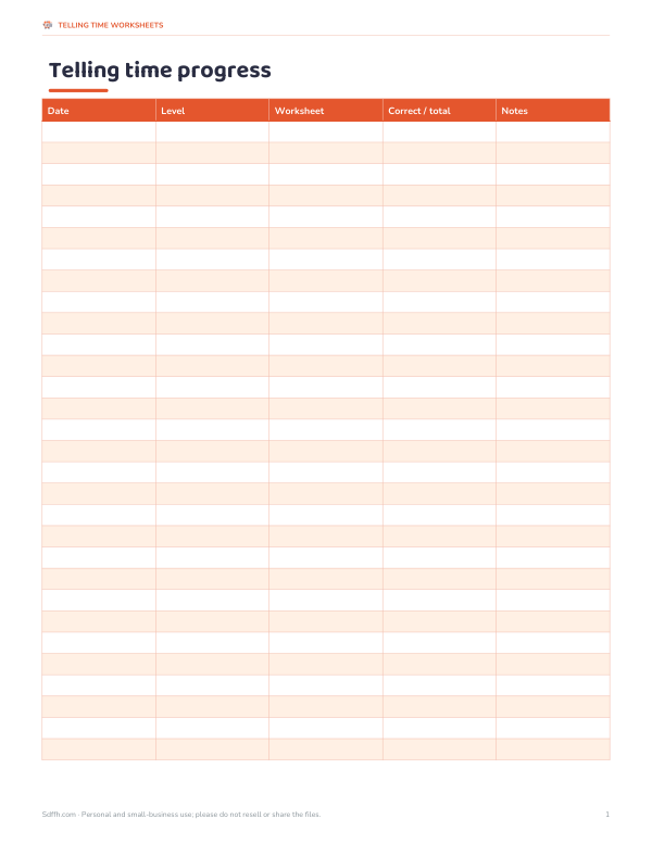Preview of Printable Telling Time Progress Tracker