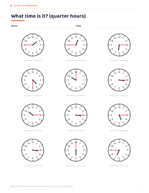 Preview of Read the Clock Quarter Hours